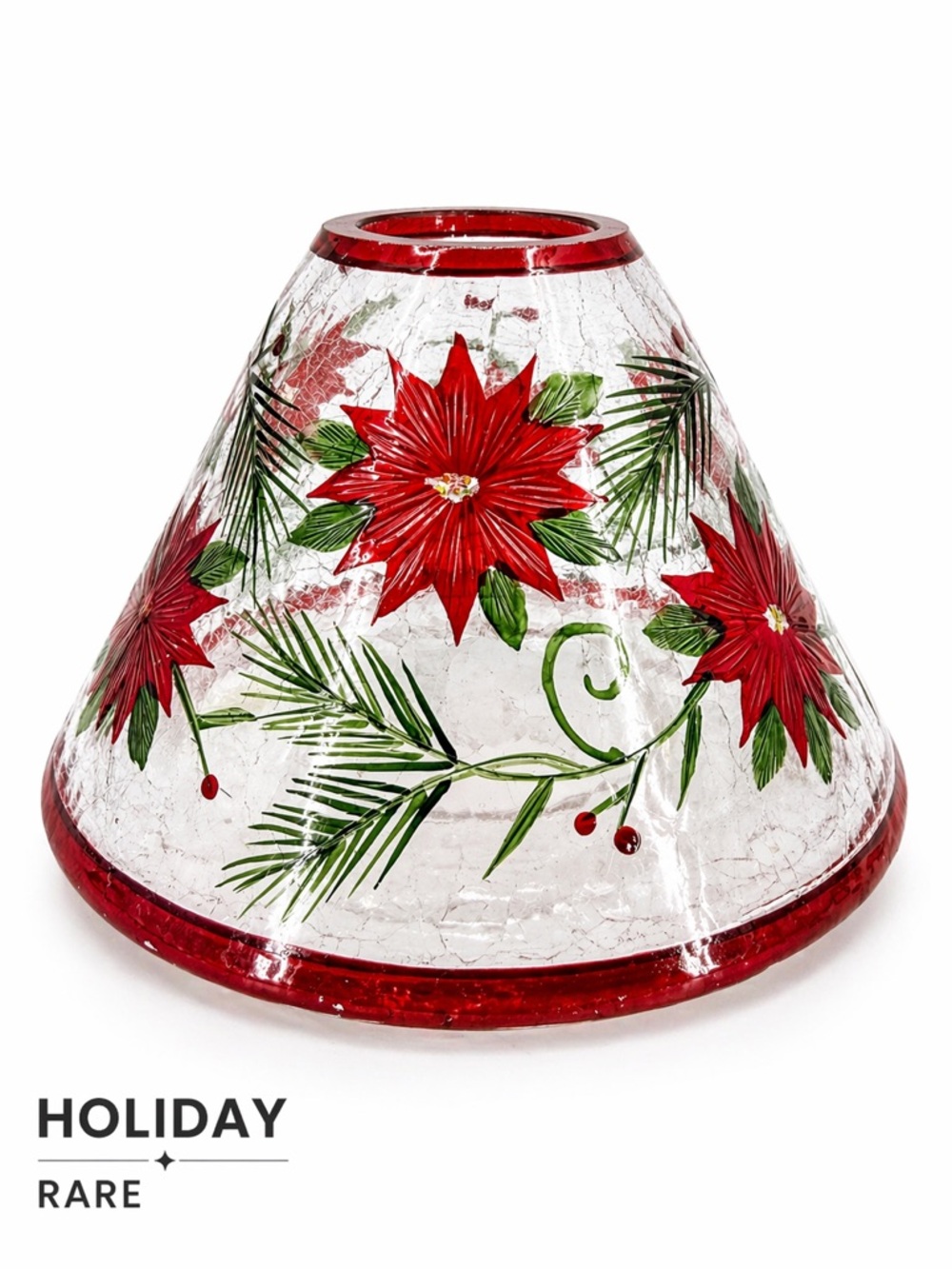 Yankee Candle Poinsettia Shade Crackle Glass Holiday Decor